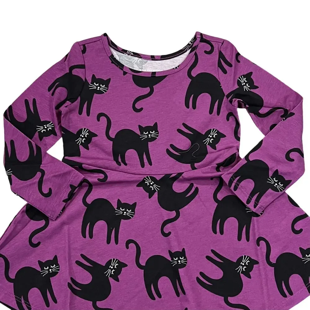 NWT Children's Place Purple W/Black Halloween Cat Skater Dress